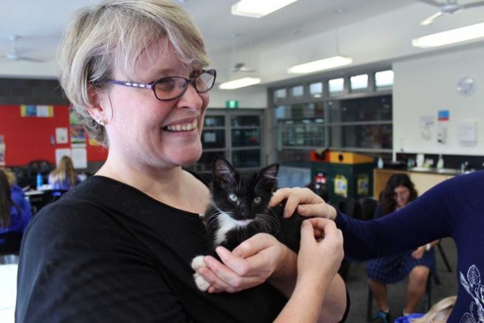 Kath Crawford, del Flossie's kitten Rescue, presso il College St Francis Xavier