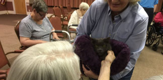 Gatti anziani del rifugio Alleycat fanno visita ai degenti delle case di riposo