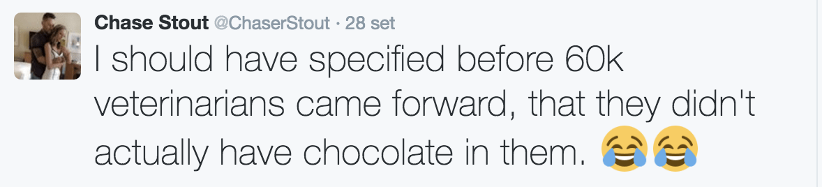 Il tweet di Chase Scout che rassicura tutti: non c'era cioccolato nei pancake di Mr. Wilson