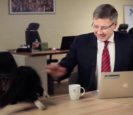 Il sindaco di Riga viene interrotto da un gatto durante un'intervista