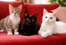 Gatti tigrati, neri, bianchi
