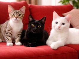 Gatti tigrati, neri, bianchi