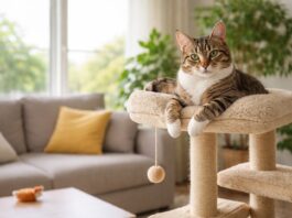 Il gatto può vivere sempre in appartamento? gatto in appartamento ambiente indoor con tiragraffi