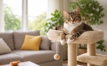 Il gatto può vivere sempre in appartamento? gatto in appartamento ambiente indoor con tiragraffi