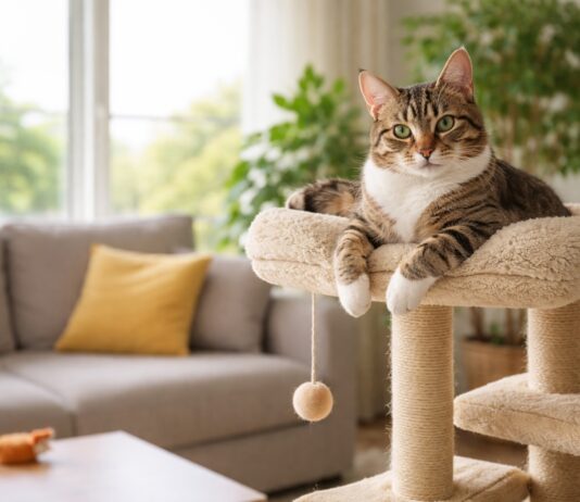 gatto in appartamento ambiente indoor con tiragraffi