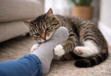 Gatto che attacca piedi e mani: spesso è gioco mal indirizzato Gatto che attacca piedi e mani