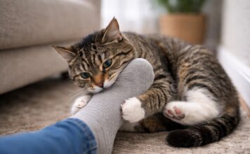 Gatto che attacca piedi e mani: spesso è gioco mal indirizzato Gatto che attacca piedi e mani