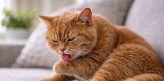 Gatto che si lecca in modo ossessivo