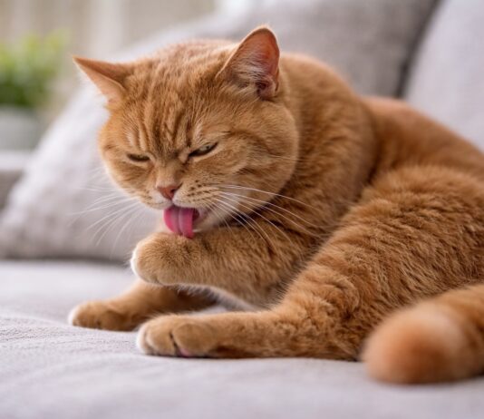Gatto che si lecca in modo ossessivo