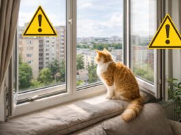 Gatto in appartamento e finestre aperte